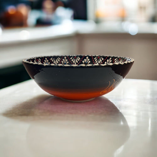 Bascuda XLarge Handmade Ceramic Tulip Bowl Orange Black 21cm